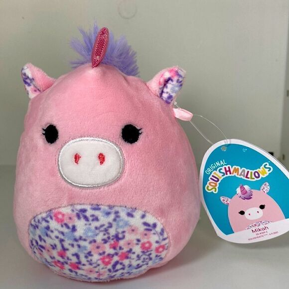 Kellytoy Mini Squishmallows 5” Mikah the Pink Unicorn with Floral Belly - Picture 3 of 7